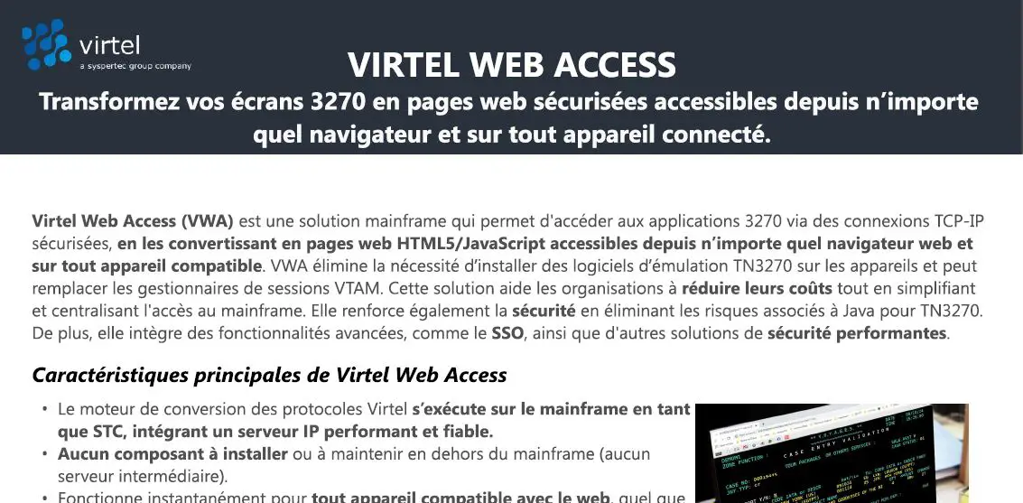 Virtel Web Access un émulateur d'applications 3270, accédez à votre mainframe depuis n'importe quel navigateur