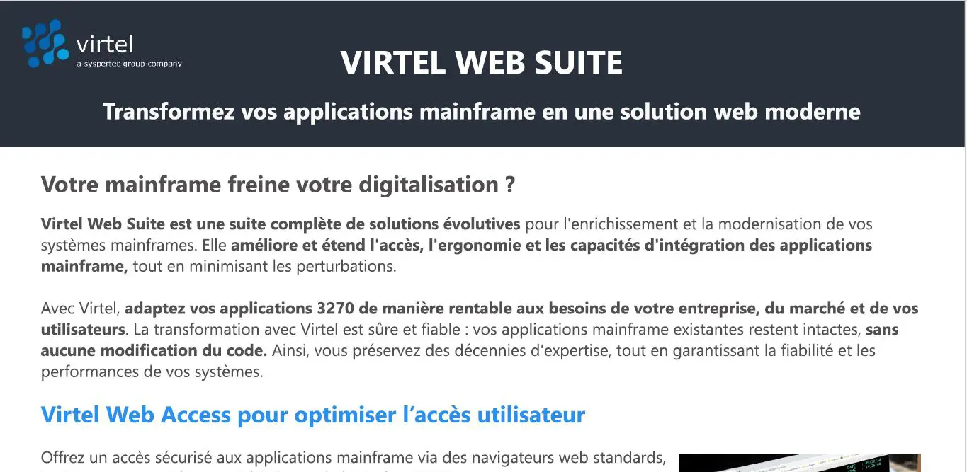 Virtel Web Access un émulateur d'applications 3270, accédez à votre mainframe depuis n'importe quel navigateur